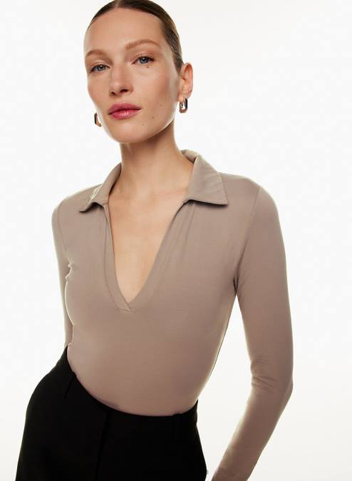 長袖カラードボディスーツ P2L801073 Aritzia Contour Polo Longsleeve Bodysuit