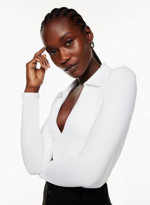 長袖カラードボディスーツ P2L801075 Aritzia Contour Polo Longsleeve Bodysuit